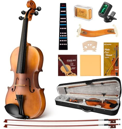 CAHAYA Massivholz Violine 4/4 Matt Handgefertigt: Geigen-Set für Anfänger Erwachsene Schüler und 12-jährige Kinder - Massivholzgeige mit Geigenkasten Schulterstütze Stimmgerät Kolofonium