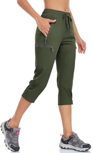 BAYGE Pantaloni da Trekking da Donna Estivi Leggeri 3/4 Cargo pantalone Traspiranti Asciugatura Rapida Impermeabili Antivento Tasche con Zip
