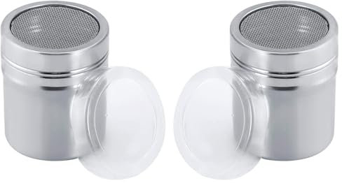 2 Stück Puderzuckerstreuer, Mehlstreuer, Edelstahl Staubzuckerstreuer, Kakaostreuer für Cappuccino, Tragbar Zimtstreuer, mit Puderzuckermühle Deckel, für Zucker Salz Kaffee Schokolade Kakao Mehl