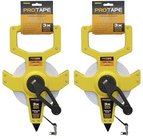 Fiberglass Open Reel ProTapes – English/Metric 3X Faster Rewind. 1/2 x 300'/90m; 8ths and cm. (2 Pack)