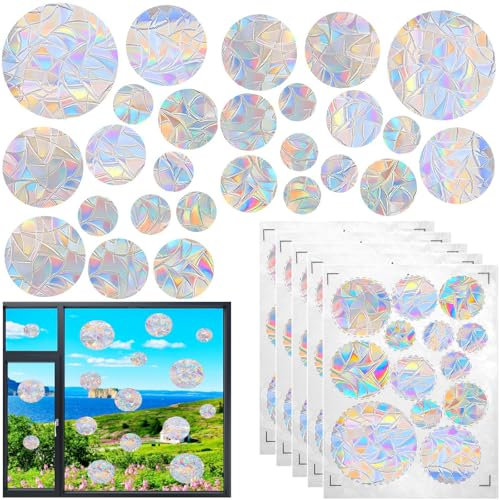Lot de 65 autocollants de fenêtre ronds en BetterJonny - Protection contre les oiseaux - Arc-en-ciel - Prisme - Protection contre les oiseaux - En PVC