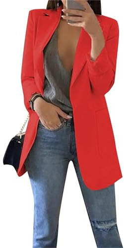 EFOFEI Chaqueta Blazer Sencilla Color Sólido Traje Trabajo Oficina Negocios Traje Delgado Chaqueta Rojo L