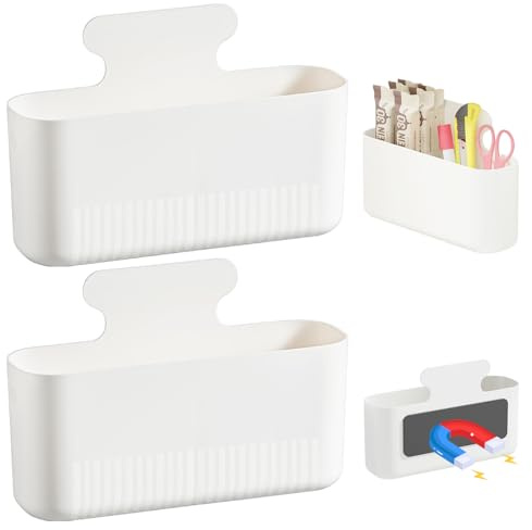 Toski Porte-stylos Magnétiques, 2 Pièces Grand Porte-marqueurs Magnétique avec 2 Séparateurs, Support Eponge Magnetique Puissant pour Tableau Blanc, Organisateur de Crayon pour École, Bureau, Blanc