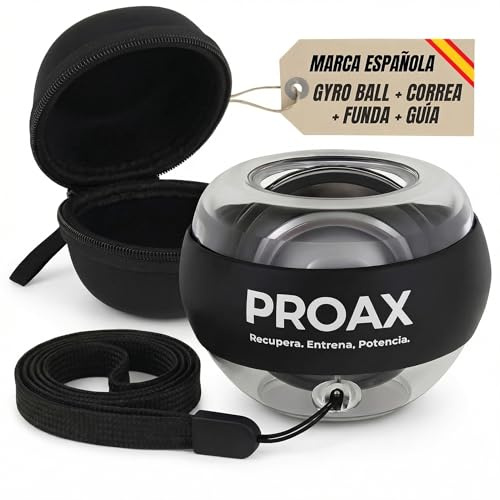 PROAX® Giroscopio de Mano para Fortalecer Muñeca y Antebrazo | Gyro Ball con Empiece Automático y Correa | Ejercitador de Mano Compacto con Funda y Manual