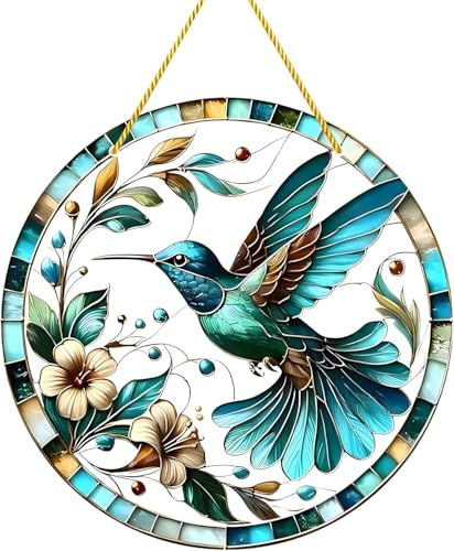 ToVii Round Acrylic Hummingbird Garden Wall Art Outdoor, Weather-Resistant Hanging Ornaments for Outdoor Fence Decorations, Colorful Decor for Patio, Yard, Porch, or Living Room