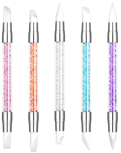BUTBU 5 st nagelkonst skulpturpenna, dubbla tippade silikonnagelverktyg, nagelkonstborstar, strass naglar polering snideripenna, silikon nagelverktyg för naglar konst gör-det-själv dekoration | Silikonfärg och ritborstar set för nagelkonst (B)