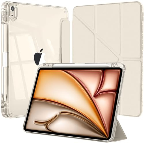 Custodia per iPad Air 11 Pollici M4/M3/M2 (2026/2025/2024) Cover, iPad Air 5a/4a 10,9 Pollici con Portapenne, 6-in-1 Molteplici Angoli di Visione, Trasparente Posteriore