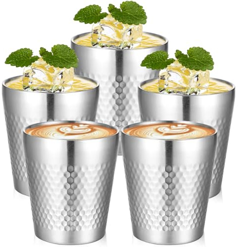 Lot de 5 gobelets en acier inoxydable 304 à double paroi - 300 ml - Pour camping, pique-nique, randonnée
