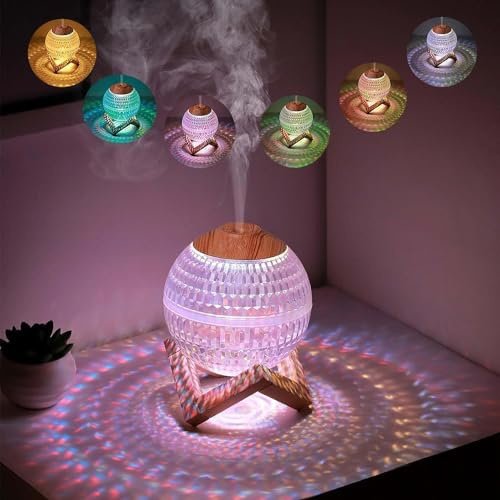 Colourful LED Crystal Ball Humidifier, Planet Design USB Cool Mist Diffuser with 2 Spray Modes, Silent Ultrasonic Air Humidifier & Night Light Lamp for Bedroom, Home Décor & Gifts for Christmas
