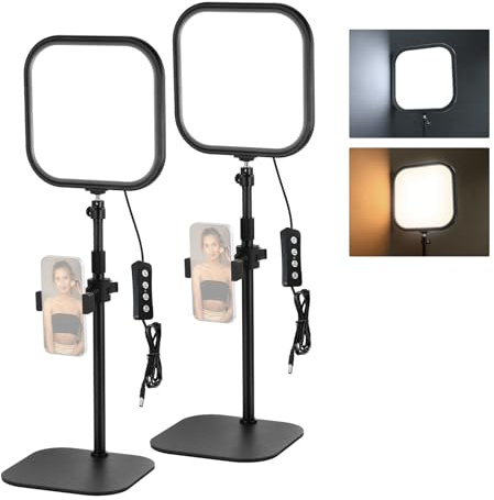 NEEWER Basics 2-pack, 10,8 tum videokonferensljus med stativ/mobilstativ, 15 W Bi Color Edge Lit Full Screen Desk Light CRI95+ för bärbar dator webbkamera zoom samtal strömning, L220
