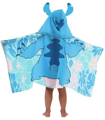 Jay Franco Disney Lilo & Stitch – Poncho-Serviette de Bain à Capuche 56 x 130 cm, 100% Coton, Peignoir pour Enfants
