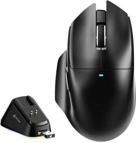 MAMBASNAKE x ATTACK SHARK V6 Wireless Gaming Mouse with Magnetic Charging Dock,65g Lightweight Mice,PAW3311 Sensor, 25,000 DPI,BT/2.4G/USB-C, 100M Clicks,500mAh Battery for Right Hand-Black