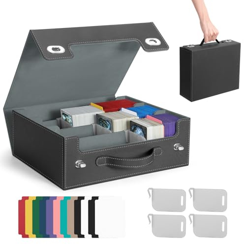Euqvunn Deck Box avec poignée et verrou rotatif, peut contenir jusqu’à 2100 cartes sous pochette simple, inclut 4 supports de cartes et 12 séparateurs, compatible format 63 × 88 mm