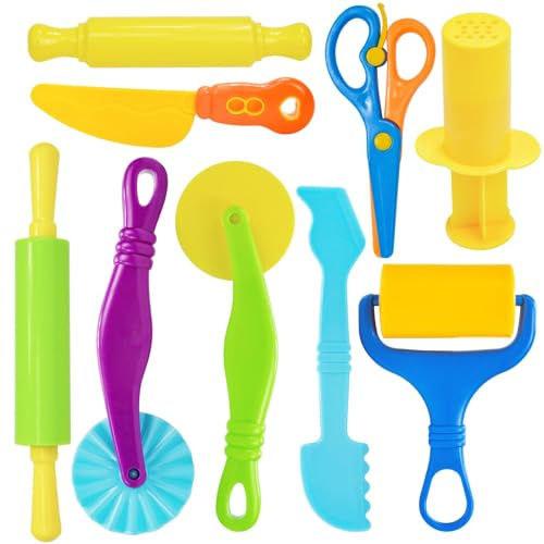 FAYAHAR 9 Piezas Moldes Plastilina, Multicolor Juego de Accesorios de Plastilina para Niños, con Rodillos, Cortadores, Tijeras, para Niños y Niñas