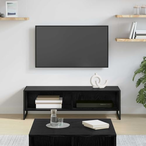 Boltkex TV-skåp, svart ekutseende av trämaterial, 100 x 36,5 x 30,5 cm med stålben, lågbord för TV, mediamöbler, förvaringsutrymme, vardagsrum och hemmabio