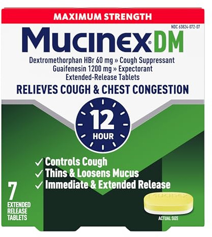 Mucinex DM 12Hr Max Strength Chest Congestion & Cough Medicine, 7 Tablets