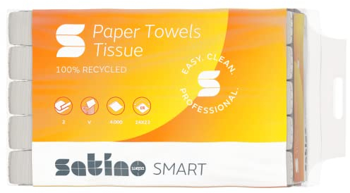 Satino by WEPA – 4.000 Papierhandtücher - 2 lagig - V-Falz - 24x23cm (gefaltet: 24 x 11,5 cm) - saugstark & fusselfrei - Handtuchpapier aus Recyclingpapier - Papiertücher für PT3, PT4