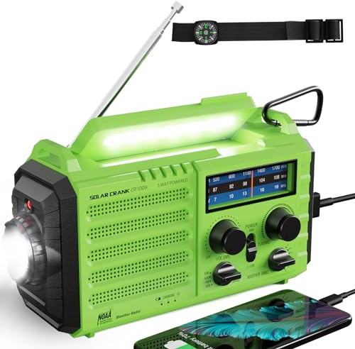 Emergency Radio with NOAA Weather Alert – Solar Hand Crank Portable AM/FM Shortwave Radio, Rechargeable Battery 5000mAh, USB Charger, Flashlight, SOS Alarm for Home Outdoor Hurricane Survival