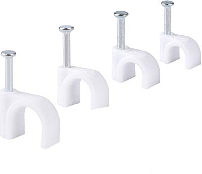 Fodlon Clips de Cable, 400 Pièces Blanc Câble Rond Clips Mur Attaches Câbles avec Clou en Acier Fixation de Câble Mural Fixation et Organisateur de Fils pour Cordons, 6mm/7mm/8mm/10mm