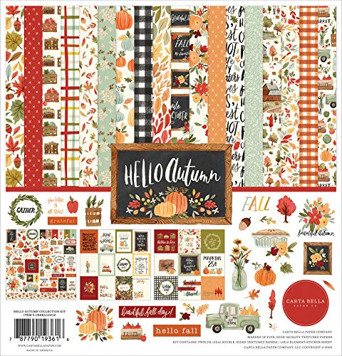 Carta Bella Paper Company Hello Autumn Collection Kit, red, Teal, Yellow, Orange, Black 12-x-12-Inch