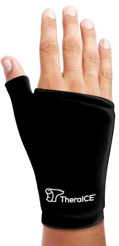 TheraICE Wrist Ice Pack Wrap Thumb Brace for Either Hand for Hot & Cold Therapy - Reusable Soft Gel Glove for Injuries, Carpal Tunnel, Arthritis, De Quervain's Tenosynovitis - Fits Most Men - L/XL