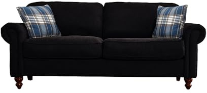 Panana 2 Seater and 3 Seater Sofa Vintage Style Sofa, Timeless Linen Fabric Settee with Roll Arm Padded Upholstery,Black 2 Seater (Black, To 2 seats)