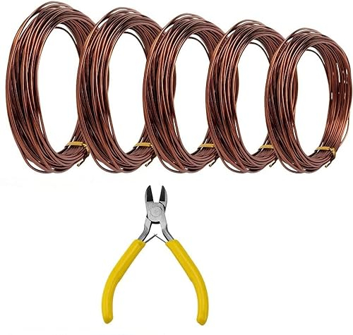 ANTHYTA 5 Rollos de Alambre para Bonsái de Aluminio Anodizado Alambres de Entrenamiento de Árbol Alambre de Bonsai con 3 Tamaños (1/1.5/2/mm) Cable Bonsai con 1 Alicate para Dar Forma a Plantas