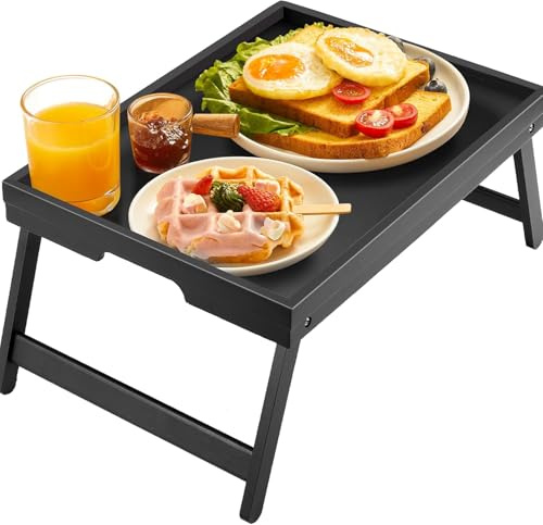Pipishell - Vassoio da letto con gambe pieghevoli, in legno, per servire la colazione a letto o da usare come vassoio da portata di Pipishell (nero)