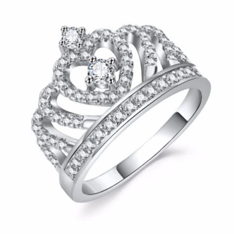 UKQBUNX 925 Sterling Silver Women's Crown Princess Queen Ring Slightly Inlaid with Diamond Zircon CZ Women's Precious Heart-Shaped Jewelry Jewelry Jewelry Size 6-10 (Size 8)