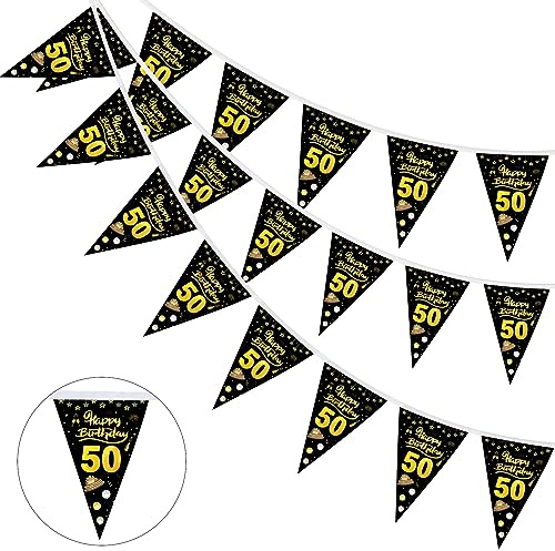 GoldRock Deko 50. Geburtstag Mann Frau Girlande Banner,50 Geburtstag Deko,Wimpelkette 50 Geburtstage,Geschenke zum 50 Geburtstags,50 Geburtstags Mann Girlande,50er Geburtstagsgirlande Wimpelgirlande