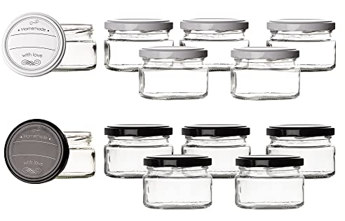 BigDean 12er Set Einmachgläser mit Deckel in schwarz und weiß in Homemade with love Stil - 250ml Sturzgläser Marmeladenglas