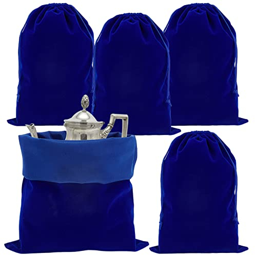 PH PandaHall 5pcs Grands Sacs à Cordon en Velours, 25x35cm Sacs de Rangement Bijoux Pochettes Cadeaux Bleues pour Bijoux Argenterie Couverts Faveur Mariage Emballage Cadeau Anniversaire Fête des Pères