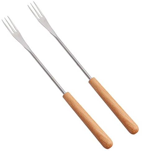 BALAMI Abendessen 6 Stück Edelstahl Fondue-Gabeln Käsefondue-Gabeln Marshmallow-Bratstäbchen Hot Dog-Gabeln mit Holzgriff für Outdoor Camping Lagerfeuer Zubehör Küchengeschirr