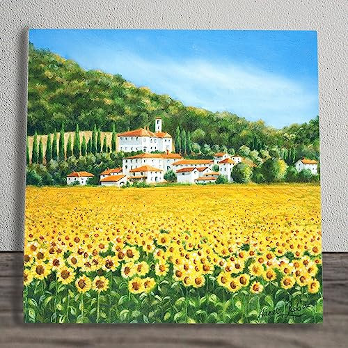 Sunflowers Ceramic Tile Picture Floral Plaque Floral Italian Villa Wall Art By P Didoux 20x20cm