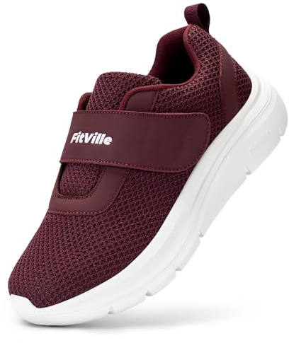 FitVille Diabetic Shoes for Women Wide Width Mesh Slip on Wide Walking Shoes Women for Swollen Feet with Adjustable Strap Lightweight Burgundy Red