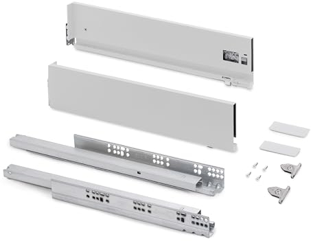 Emuca - Schubladen-Kit für Küche und Bad mit 3D-Regelung, Höhe 131mm, Tiefe 450mm, 40 Kg, sanftes Schließen, Panels nicht enthalten, Stahl, Weiß
