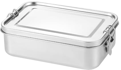 Ulsam 304 Stainless Steel Lunch Box, 850ml Bento Box with Lock Clip, Portable Single Layer Food Storage Container, Leak-Proof and Dishwasher Safe, Metal Lunch Box for Camping Travel School Work
