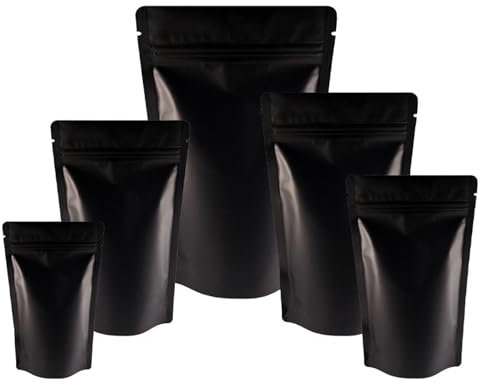 25 sacchetti sigillabili opachi richiudibili con cerniera, sacchetti sigillabili opachi, riutilizzabili, in Mylar per la conservazione degli alimenti (nero opaco, 12 x 20 cm)