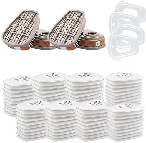 Kit d'Accessoires Filtrants 6001 pour une Protection Faciale Optimale - Filtre Respiratoire avec 80 Cotons Filtrants, 4 Cartouches Filtrantes et 4 Couvercles - Compatible avec 6001/6200/7501/7502/6800
