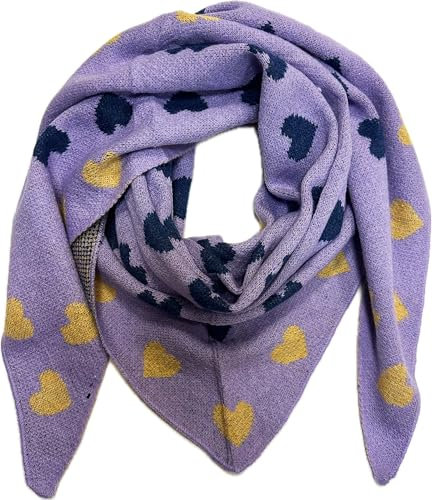 Jeamis XXL Dreieck Strickschal Herz Warmer Winter Schal Fashion Tuch Herbst Frühling Schlauchschal (Lila)