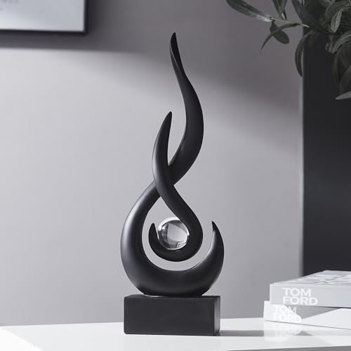 FJSPERM Black Decor Modern Flame Statue Home Decorations for Living Room, 13.7 H Shelf Decor Accents, Abstract Art Resin Sculpture for Dining Room Office Coffee Table Centerpiece