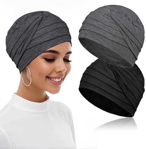 BCHRTOIP 2 Pieces Chemo Headwear for Women, Soft Cancer Headwear Elastic Cancer Hat for Hair Loss