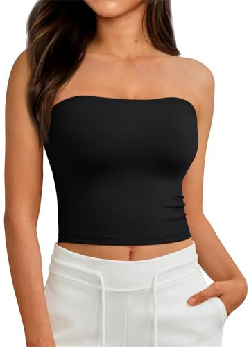 Top a tubo Off Spalla Corta Base Backless Senza Maniche Tubo Top Out Carino 2025 Estate Vest Bretella Camicia, Nero , XL