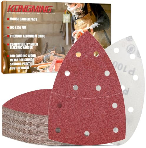 KONGMING 50 stycken slipslipmaskiner 100 kornigt slipblad 11 hål för detaljslipmaskin mus