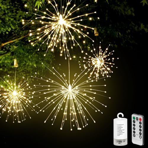 4 pezzi 120 LED fuochi d'artificio, 8 modalità fuochi d'artificio, catena di luci a LED, luce natalizia Starburst con 4 telecomandi, illuminazione natalizia IP65, impermeabile per giardino, matrimonio