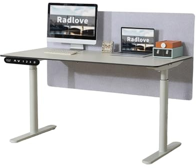 Radlove Escritorio eléctrico con altura ajustable con panel divisor y doble motor, 150x75 cm, pantalla LED, USB-C – Escritorio de oficina ajustable para oficina en casa
