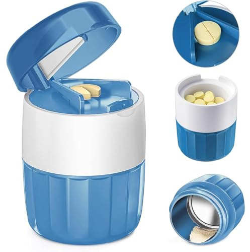 Mortier à comprimés 3 en 1 - Coupe-comprimés - Séparateur de comprimés pour petites tablettes de 3 mm à 20 mm - Multifonction - Tournant - Pilulier - Broyeur de comprimés