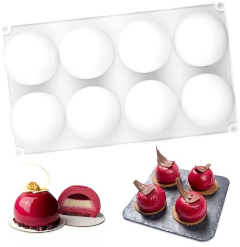 Silikonform kula 8 hål, Ø 65 mm chokladformar kula silikonform | Non-stick rund chokladform, silikonformar halvkula BPA-fri, silikonformar mousse form för choklad godis isbollar