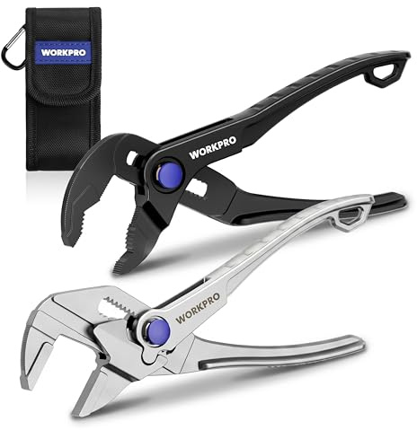 WORKPRO 2-Piece Mini Pliers Set with Pouch, 4-Inch Water Pump Pliers & Pliers Wrench, High-Toughness Alloy Steel Mini Groove Joint Plier & Smooth Jaw Plier, EDC Pliers for Tight Spaces & Versatile Use
