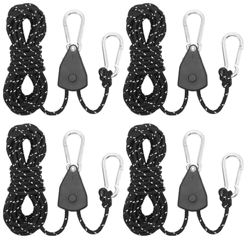 LUCKNIGHT 4PCS Reflective Tent Guy Ropes, Guy Rope Tensioners, Guide Ropes, Portable Adjustable Fix Camping Rope, Suitable for Camping, Awnings and Outdoor Use (Ratchet Hook, Diameter: 4 mm)